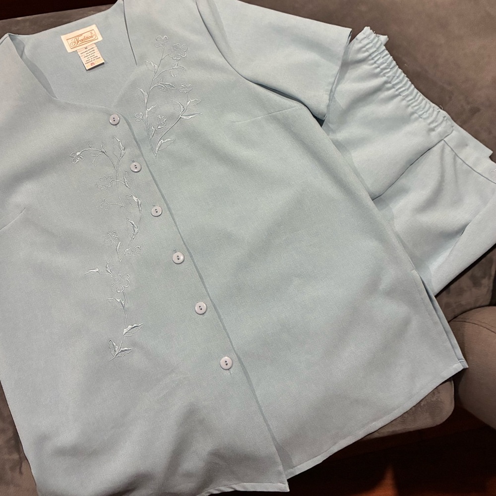 Tradition Light Blue Embroidered Pantsuit